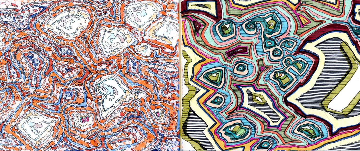 Two different pictures of a colorful abstract pattern.