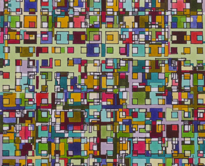 A colorful abstract image of squares and rectangles.