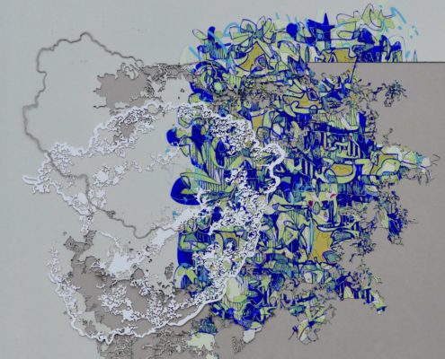 A map of the country of ireland with blue and yellow flowers.